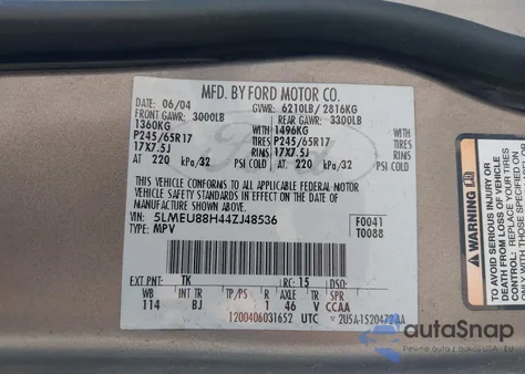 2004 Lincoln Aviator from USA, damaged, VIN 5LMEU88H44ZJ48536